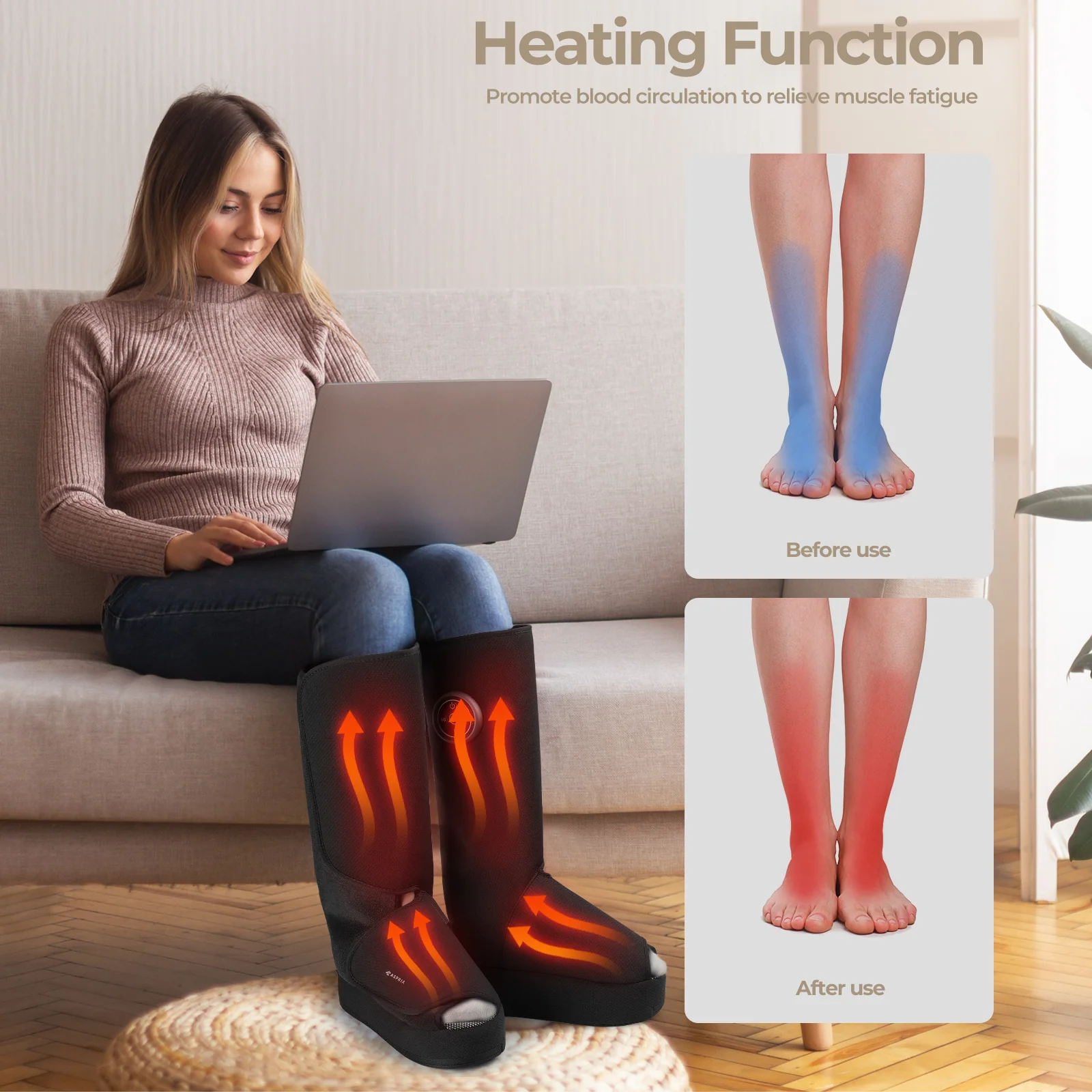 Aspria by Naipo Massaggiatore per piedi, Massaggiatore per piedi per polpacci 2 in 1 con compressione dell'aria, vibrazione e terapia del calore, Stivali per massaggio ai piedi per gambe gonfie, edema, Design wireless - Image 2