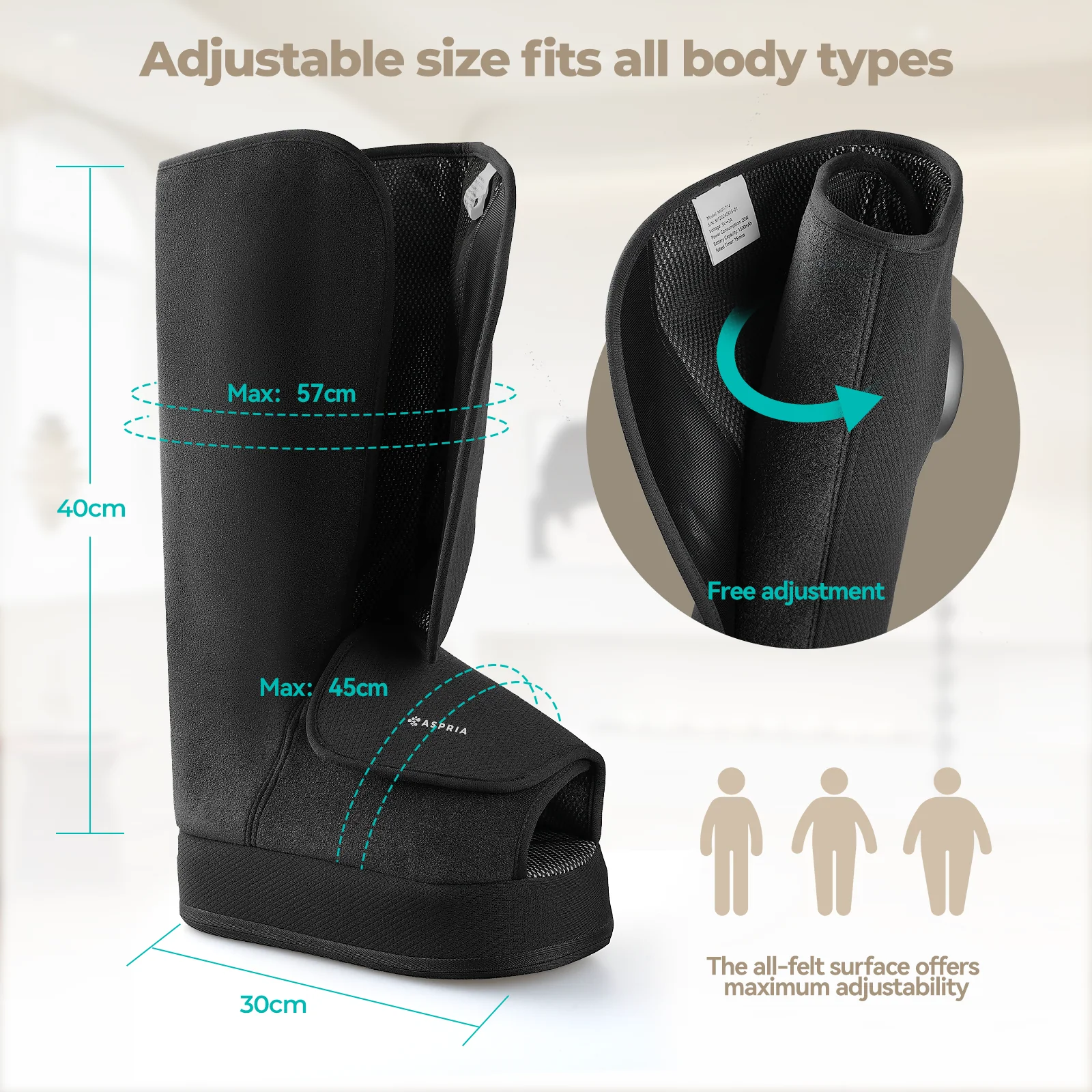 Aspria by Naipo Massaggiatore per piedi, Massaggiatore per piedi per polpacci 2 in 1 con compressione dell'aria, vibrazione e terapia del calore, Stivali per massaggio ai piedi per gambe gonfie, edema, Design wireless - Image 6