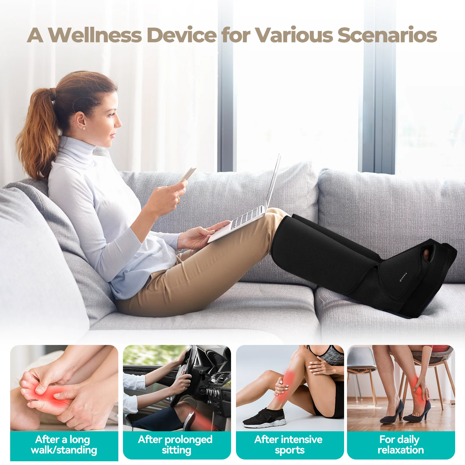 Aspria by Naipo Massaggiatore per piedi, Massaggiatore per piedi per polpacci 2 in 1 con compressione dell'aria, vibrazione e terapia del calore, Stivali per massaggio ai piedi per gambe gonfie, edema, Design wireless - Image 7