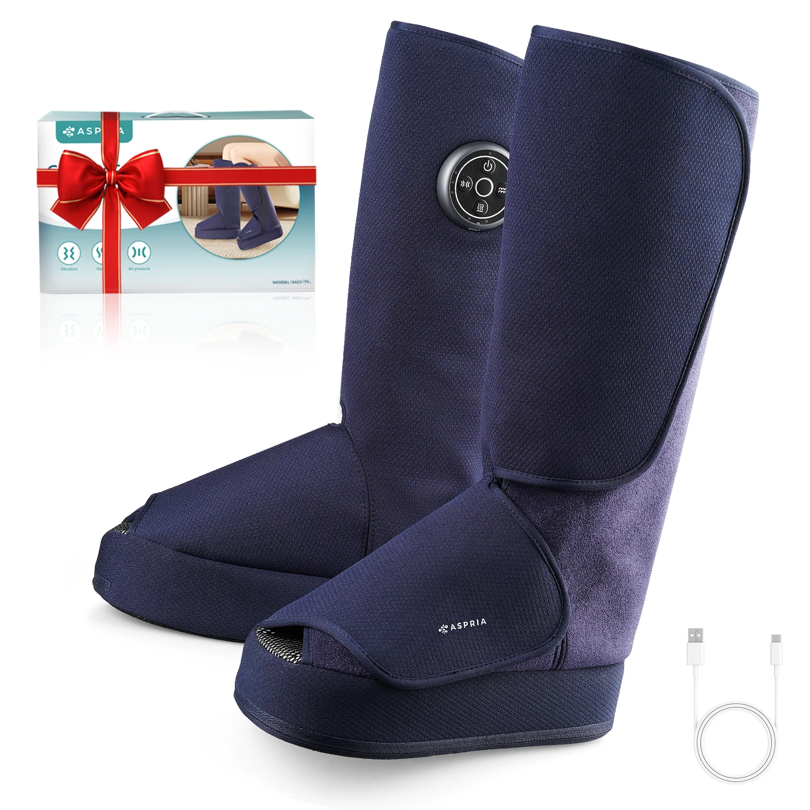 Aspria by Naipo Massaggiatore per piedi, Massaggiatore per piedi per polpacci 2 in 1 con compressione dell'aria, vibrazione e terapia del calore, Stivali per massaggio ai piedi per gambe gonfie, edema, Design wireless, Blu - Image 8