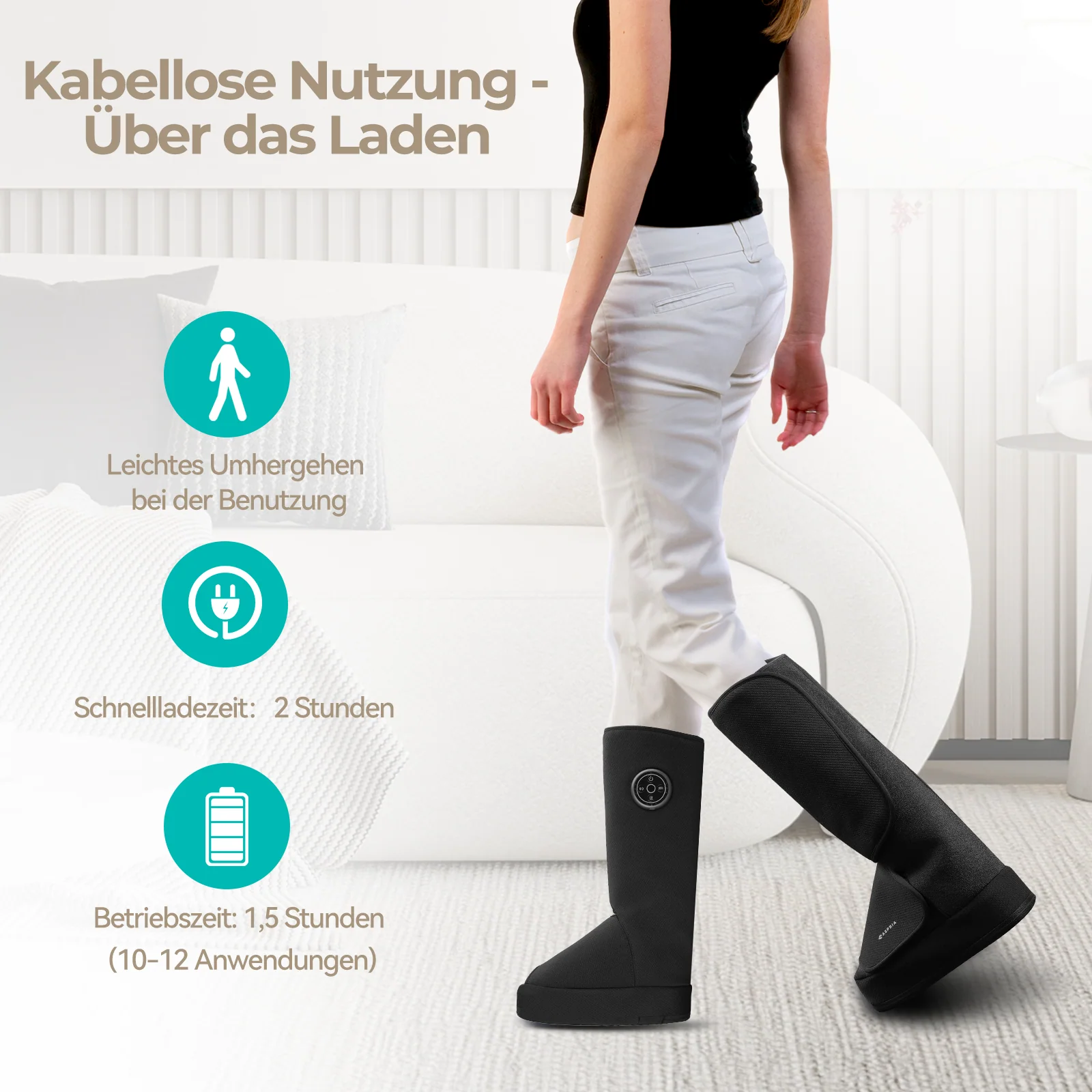 Aspria by Naipo Massaggiatore per piedi, Massaggiatore per piedi per polpacci 2 in 1 con compressione dell'aria, vibrazione e terapia del calore, Stivali per massaggio ai piedi per gambe gonfie, edema, Design wireless - Image 7