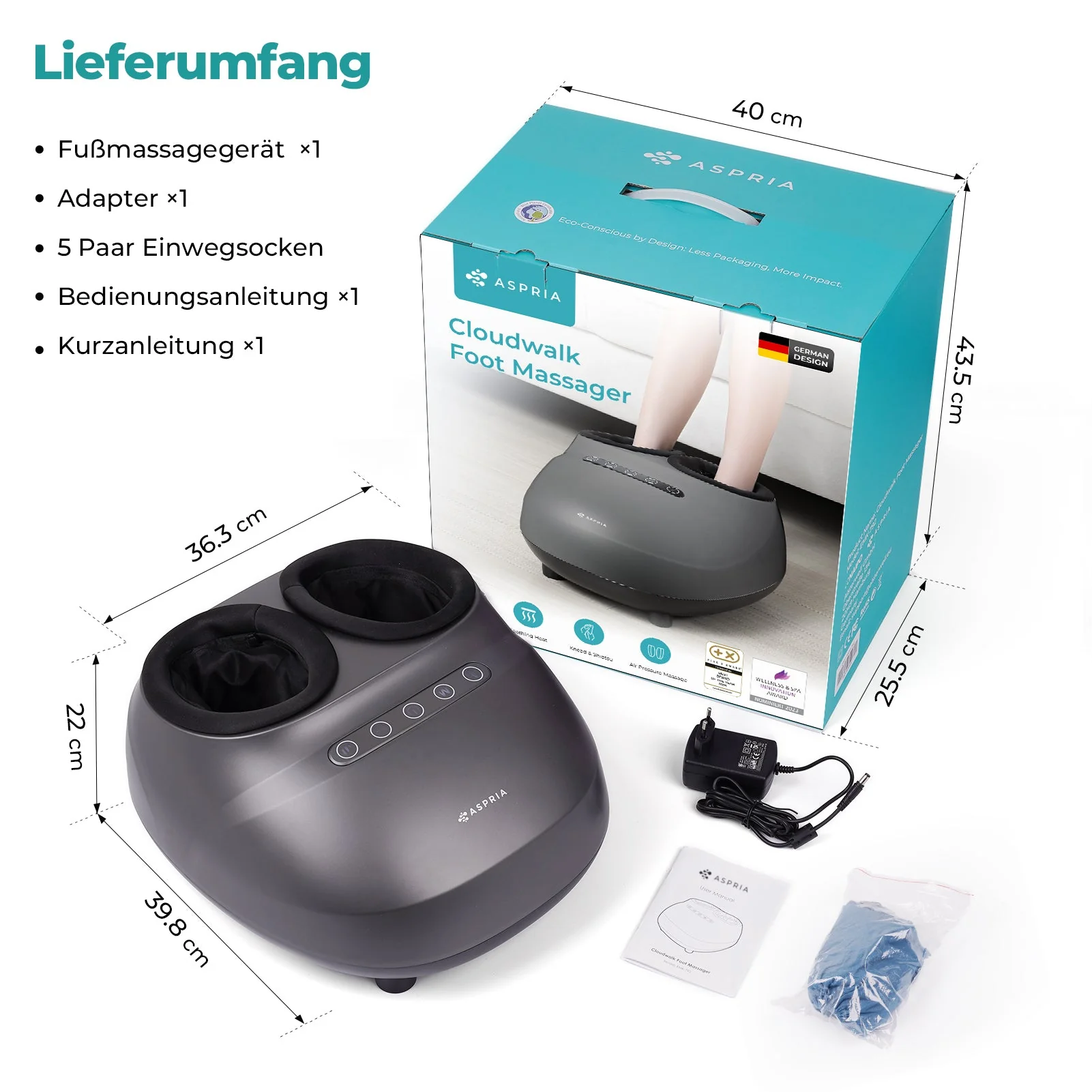 Massaggiatore per piedi Aspria Cloudwalk con funzione calore, impastamento profondo Shiatsu e compressione dell'aria a 360° - Image 8