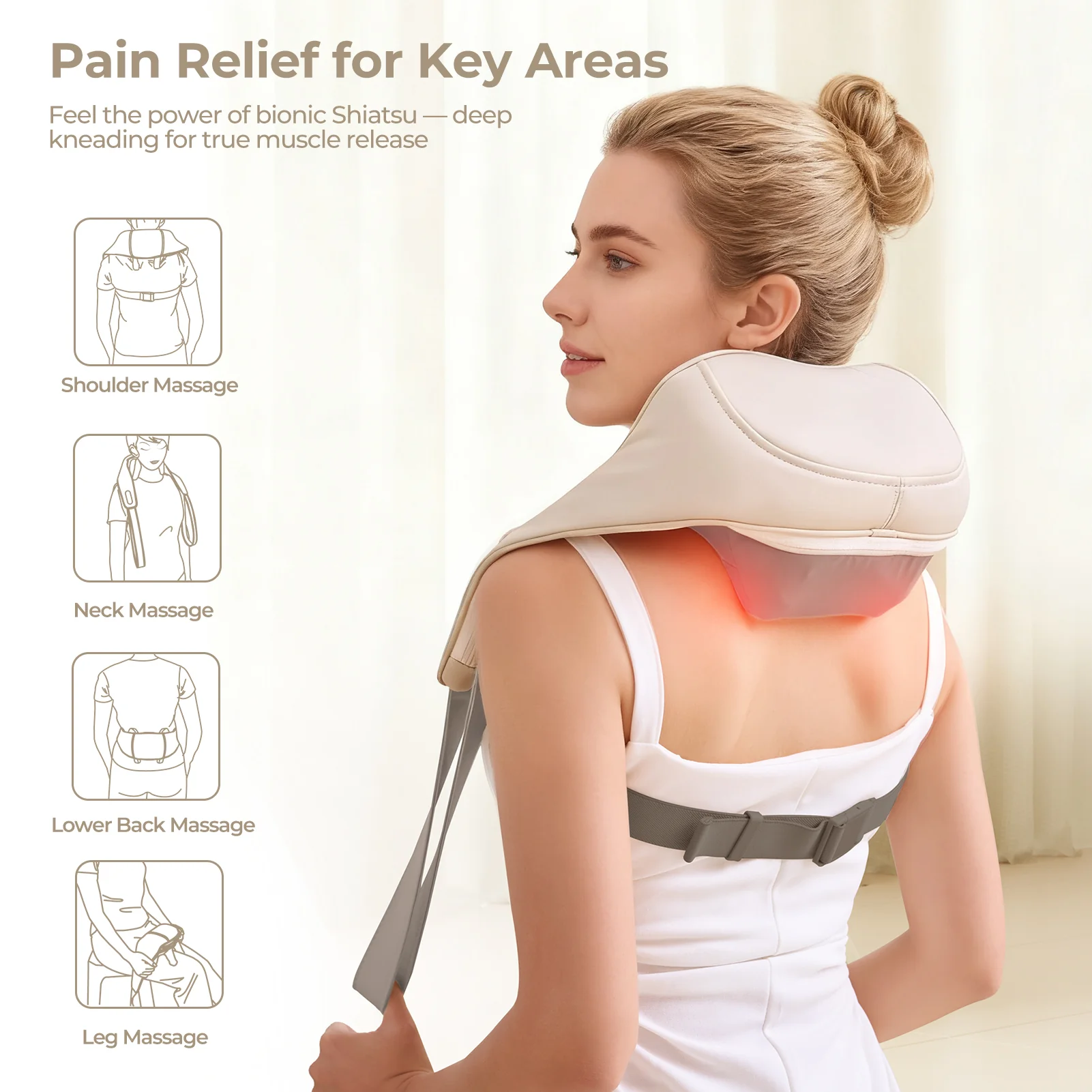 Massaggiatore per collo e spalle Aspria con calore - Massaggiatore Shiatsu per tessuti profondi della schiena per alleviare il dolore, massaggiatore per collo riscaldante ricaricabile e senza fili per casa, ufficio, regali per uomini/donne/mamma/papà - Image 3