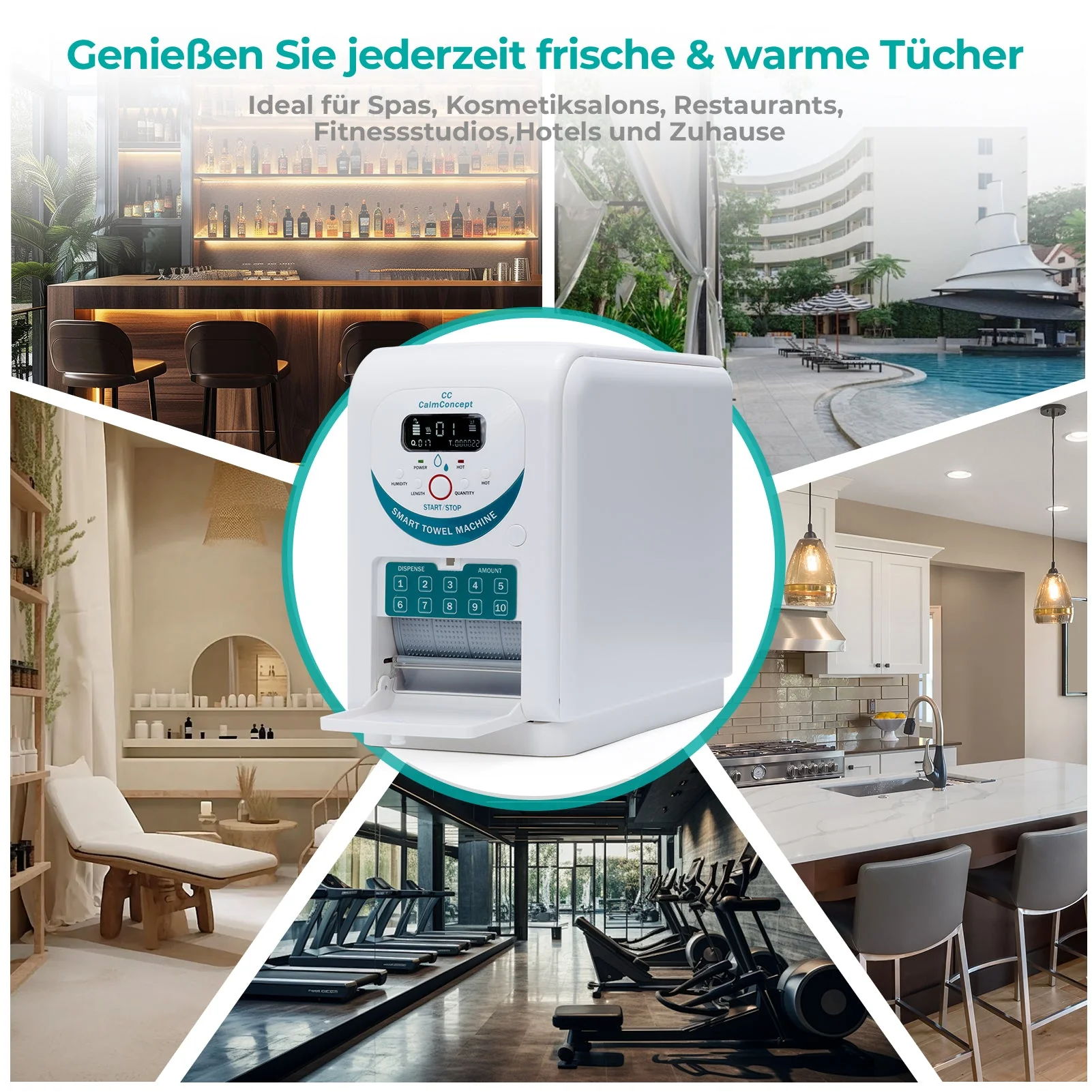 Dispenser di asciugamani caldi CalmConcept® con funzione di umidificazione e riscaldamento (fino a 60 °C), display LED, erogazione rapida in 2 secondi, scaldasalviette monouso igienico per spa, centri estetici, ristoranti e casa, modello A - Image 4