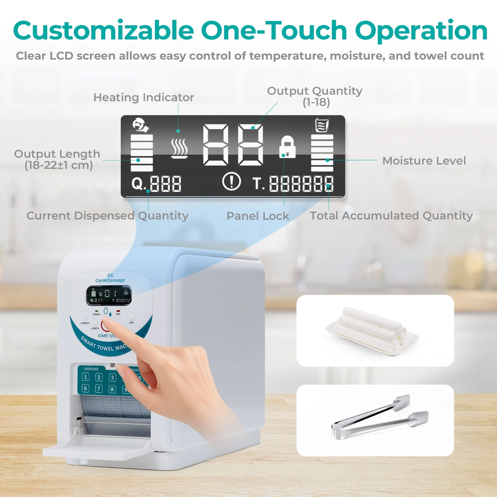 Dispenser di asciugamani caldi CalmConcept® con funzione di umidificazione e riscaldamento (fino a 60 °C), display LED, erogazione rapida in 2 secondi, scaldasalviette monouso igienico per spa, centri estetici, ristoranti e casa, modello A - Image 5