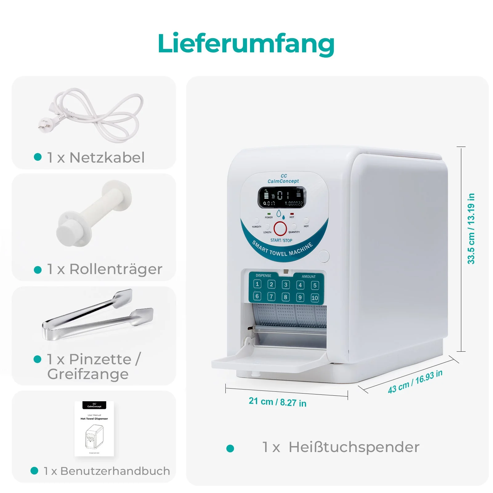 Dispenser di asciugamani caldi CalmConcept® con funzione di umidificazione e riscaldamento (fino a 60 °C), display LED, erogazione rapida in 2 secondi, scaldasalviette monouso igienico per spa, centri estetici, ristoranti e casa, modello A - Image 7