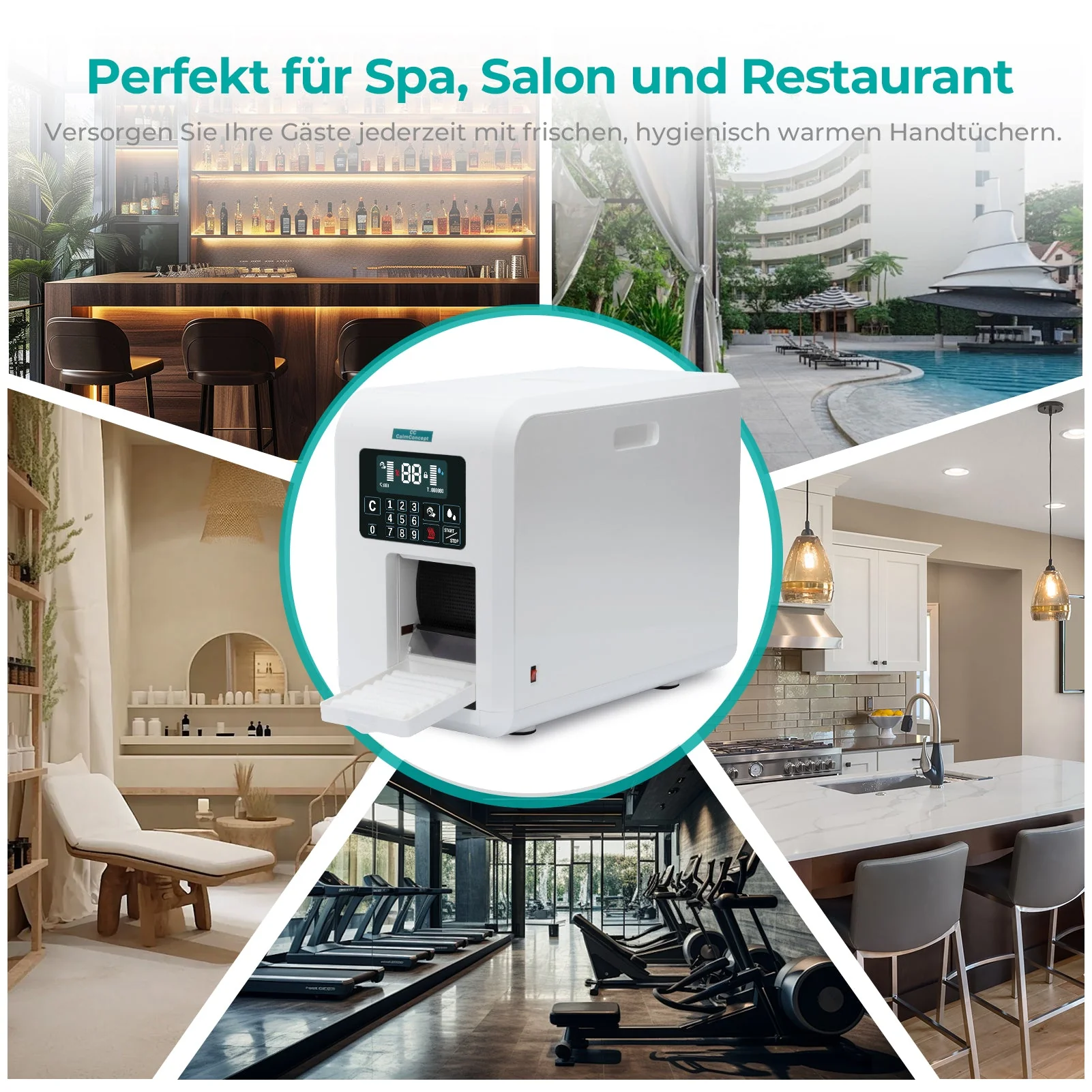 Dispenser di asciugamani caldi CalmConcept® con funzione di umidificazione e riscaldamento (fino a 60 °C), display LED, erogazione rapida in 2 secondi, scaldasalviette monouso igienico per spa, centro estetico, ristorante, modello C - Image 3