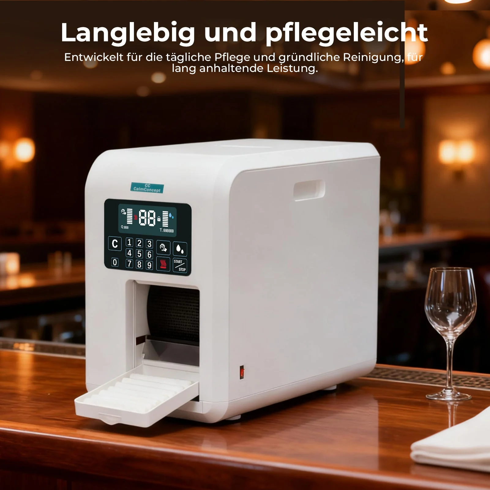 Dispenser di asciugamani caldi CalmConcept® con funzione di umidificazione e riscaldamento (fino a 60 °C), display LED, erogazione rapida in 2 secondi, scaldasalviette monouso igienico per spa, centro estetico, ristorante, modello C - Image 7