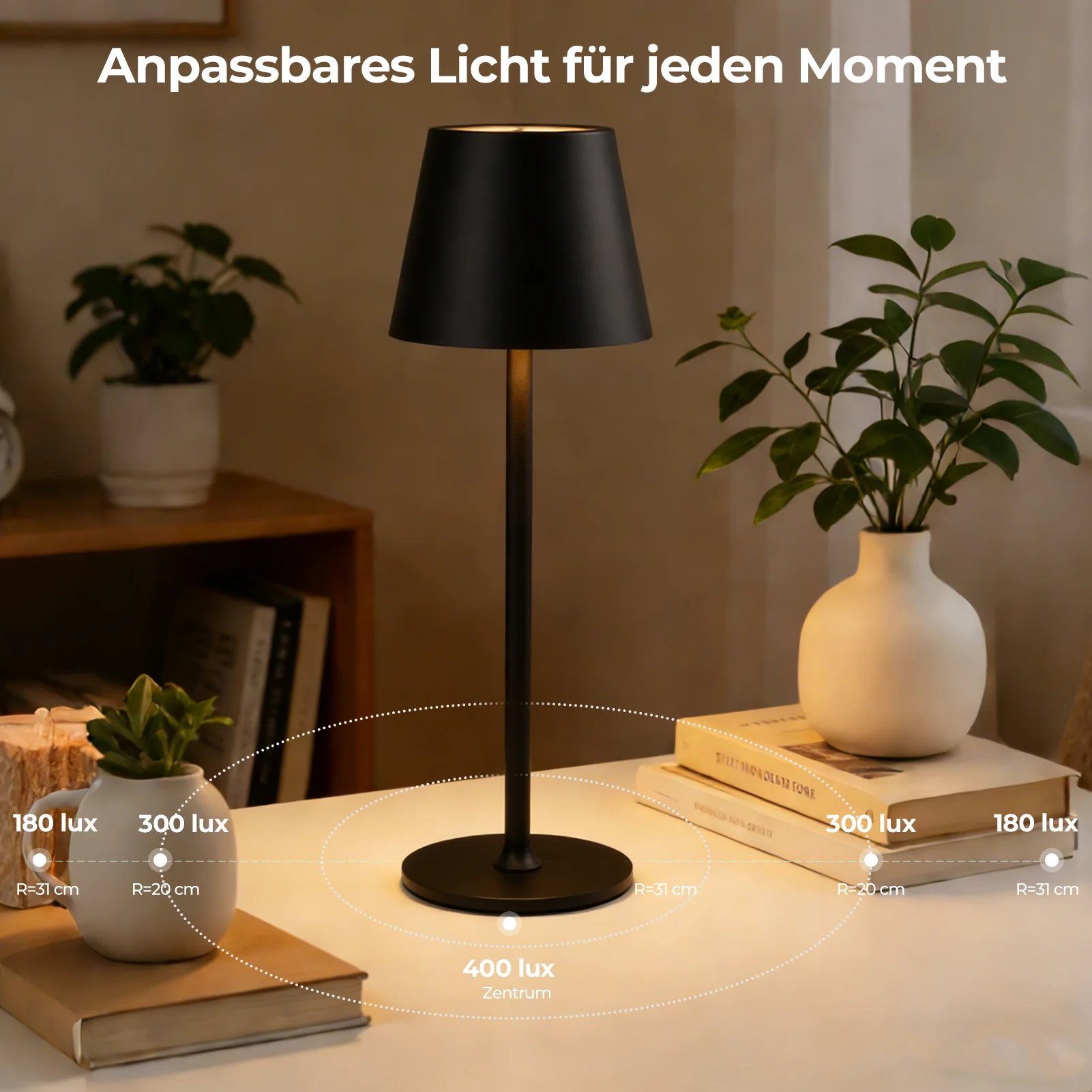 Lampada da tavolo a LED ricaricabile – Dimmerabile e con controllo touch – 3 modalità di temperatura colore – Altezza regolabile – Ideale per camera da letto, soggiorno, ufficio e ristorante. - Image 8