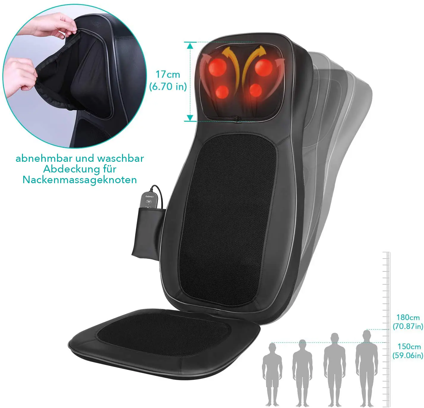 Cuscino NAIPO per massaggio  Shiatsu, cuscino per sedile massaggiante, dispositivo per massaggio alla schiena con funzione di calore - Image 10