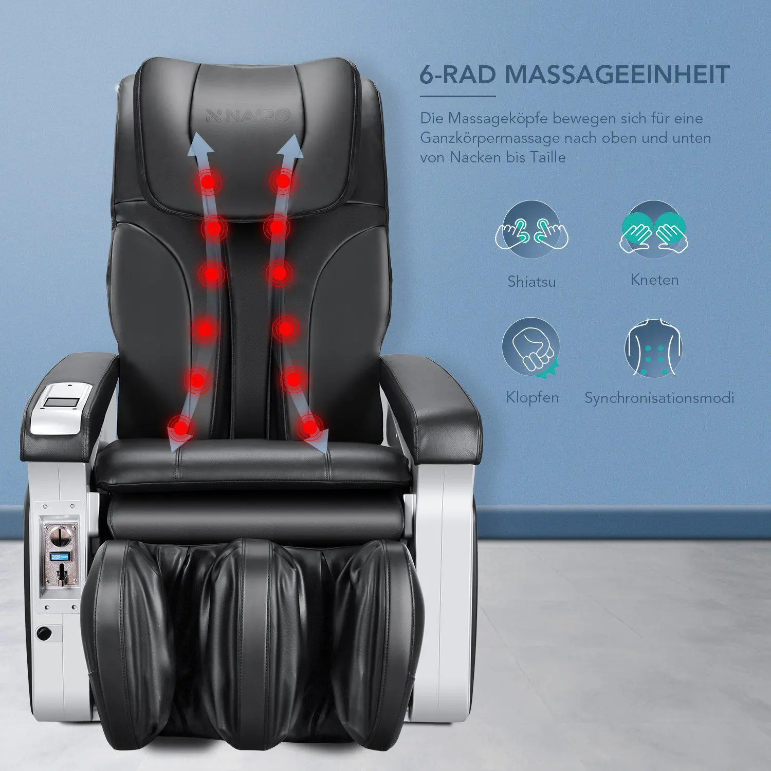 Poltrona da massaggio a gettoni NAIPO, poltrona da massaggio shiatsu, doppio sistema di sicurezza, commerciale, display digitale - Image 3