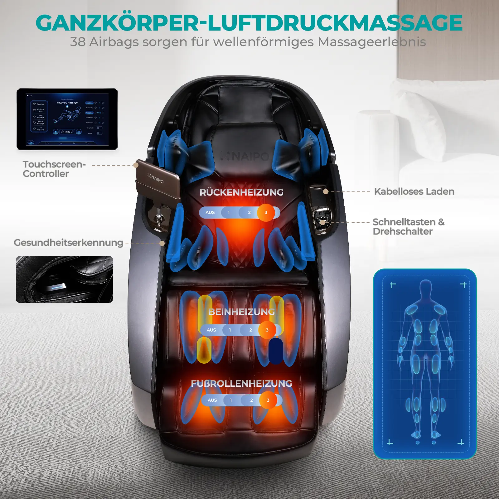 Poltrona massaggiante di alta gamma NAIPO modello L Space Capsule con intelligenza artificiale - Image 6