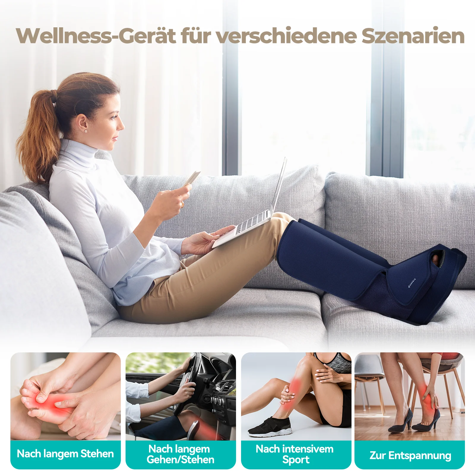 Aspria by Naipo Massaggiatore per piedi, Massaggiatore per piedi per polpacci 2 in 1 con compressione dell'aria, vibrazione e terapia del calore, Stivali per massaggio ai piedi per gambe gonfie, edema, Design wireless, Blu - Image 3