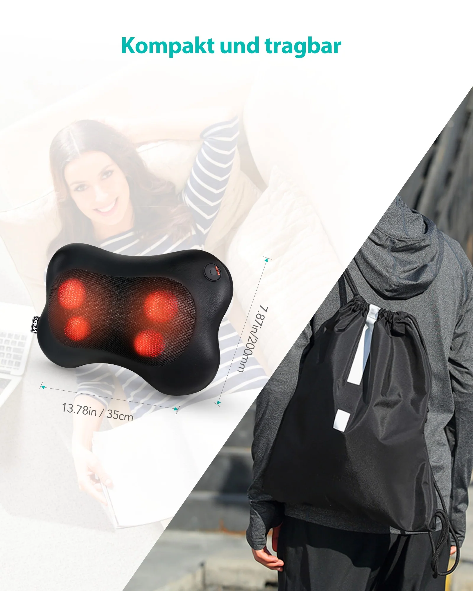Cuscino per massaggio Shiatsu Naipo massaggio collo massaggio  schiena con 3D testine massaggianti  e funzione calore a infrarossi per ufficio auto o casa - Image 11