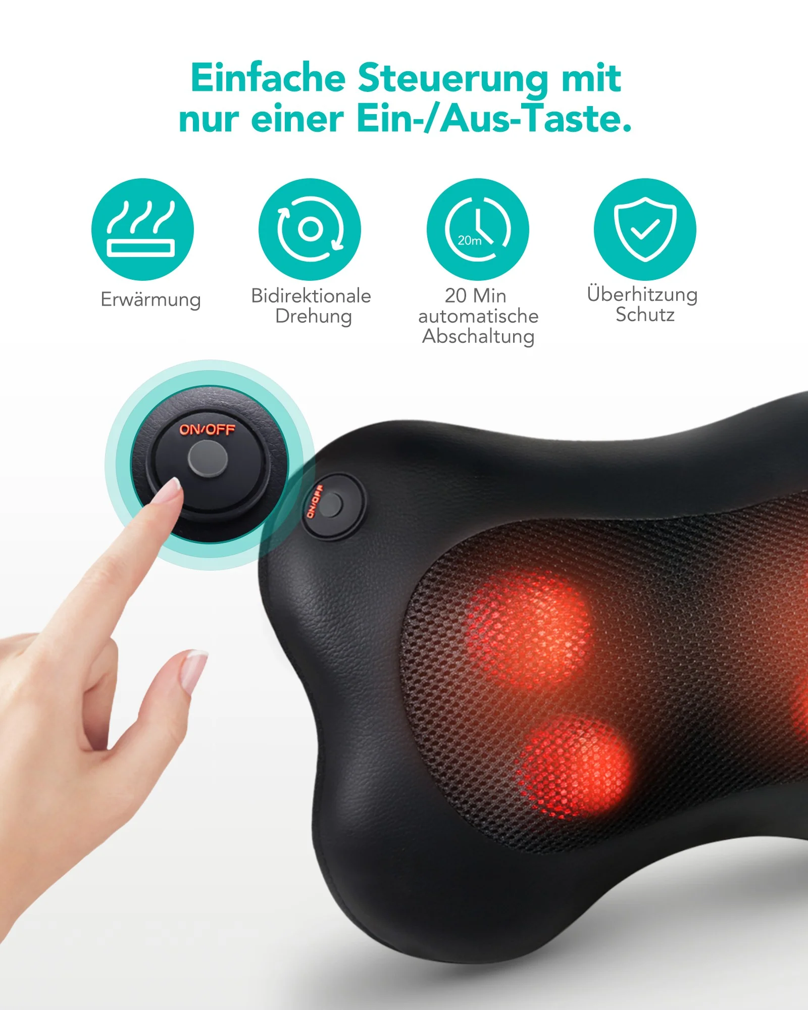 Cuscino per massaggio Shiatsu Naipo massaggio collo massaggio  schiena con 3D testine massaggianti  e funzione calore a infrarossi per ufficio auto o casa - Image 4