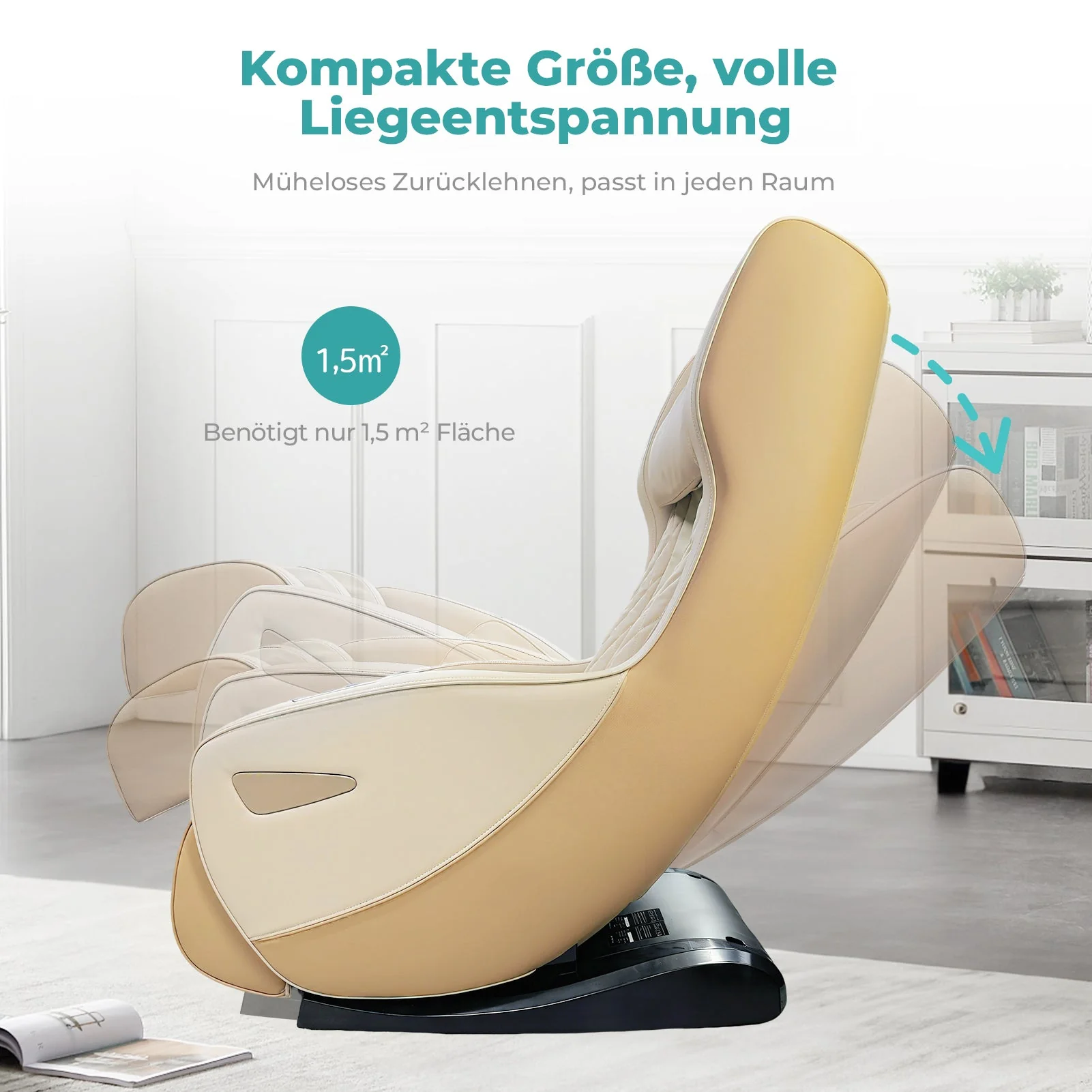 Poltrona massaggiante NAIPO con calore | Premio di design | Bluetooth | Funzione reclinabile | Salvaspazio | Crema-Beige - Image 10