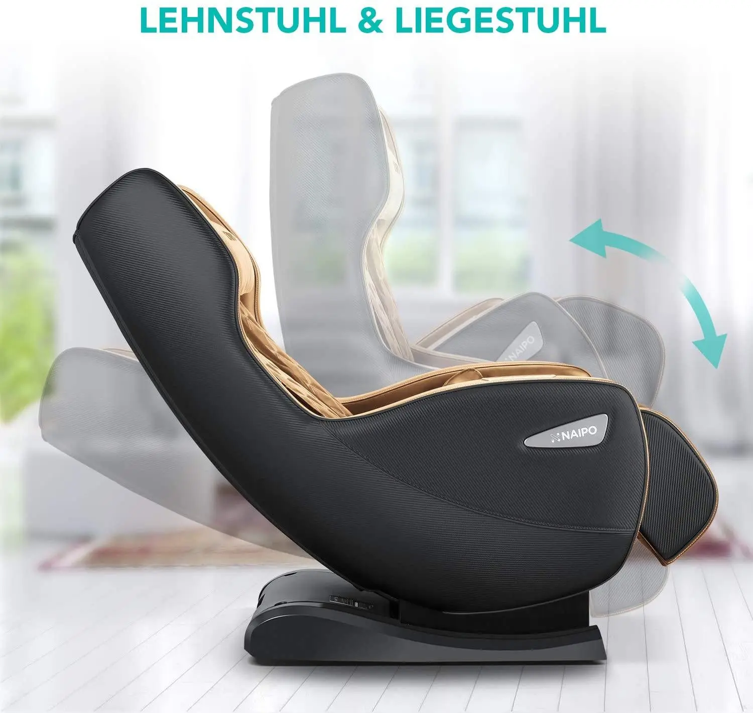 Poltrona massaggiante premium NAIPO, premio per il design, Bluetooth, funzione reclinabile, salvaspazio, marrone - Image 4