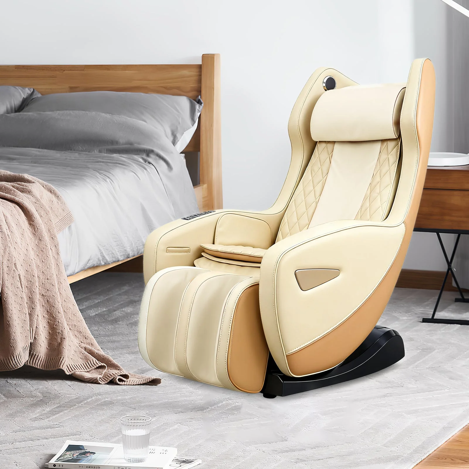 Poltrona massaggiante NAIPO con calore | Premio di design | Bluetooth | Funzione reclinabile | Salvaspazio | Crema-Beige - Image 11