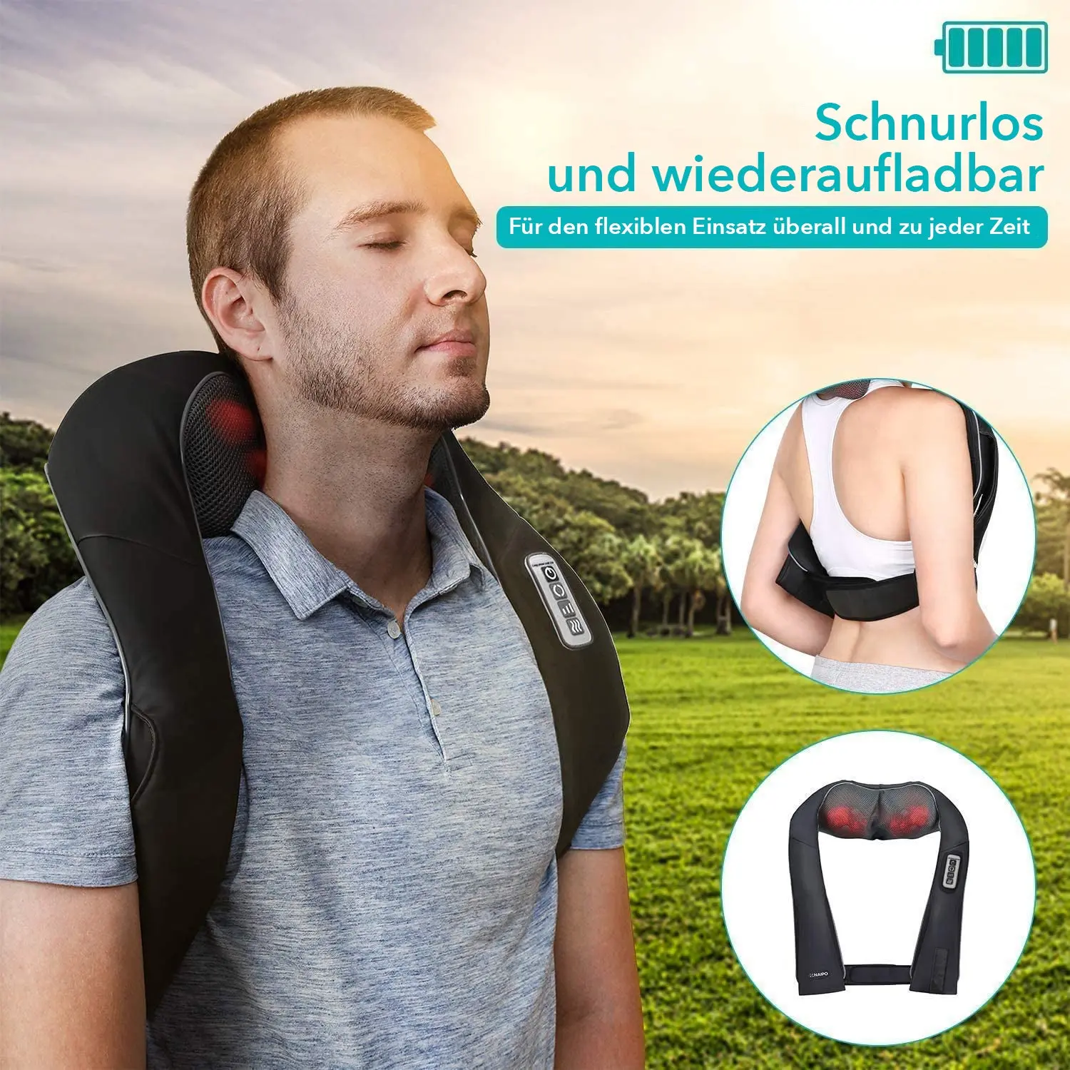 Naipo massaggiatore con batteria, per massaggio Shiatsu collo spalle con 3 velocità regolabili - Image 6